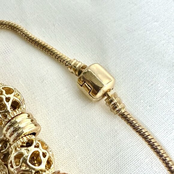 Gold-Tone Slide Charm Bracelet with Amber Crystal & Heart Charms - Picture 6 of 8